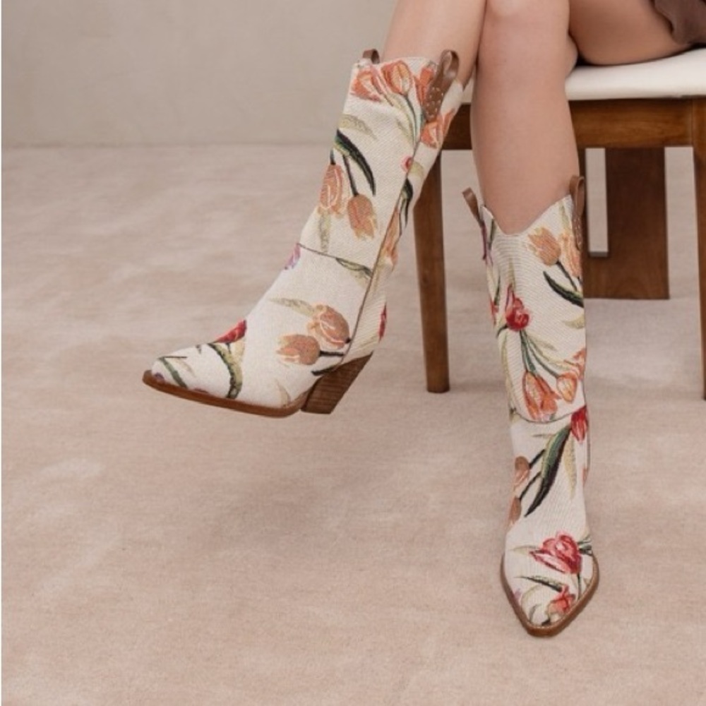 Tulip Floral Tapestry Cowboy Boots - Oasis Society - Picture 6 of 7